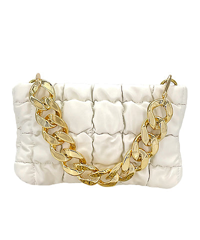 Link Chain Handle Quilted Bag-White