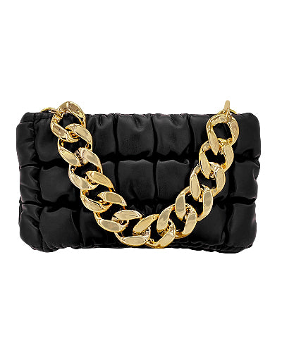 Link Chain Handle Quilted Bag-Black