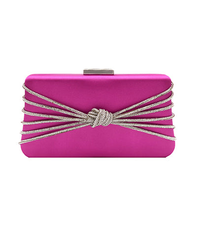 Knotted Rhinestone Line Satin Clutch