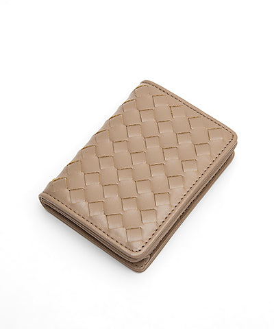 Square Pattern Leather Wallet-Taupe