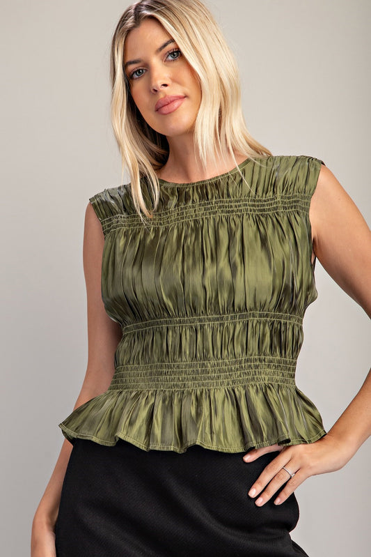 The Rana Smocked Top in Olive