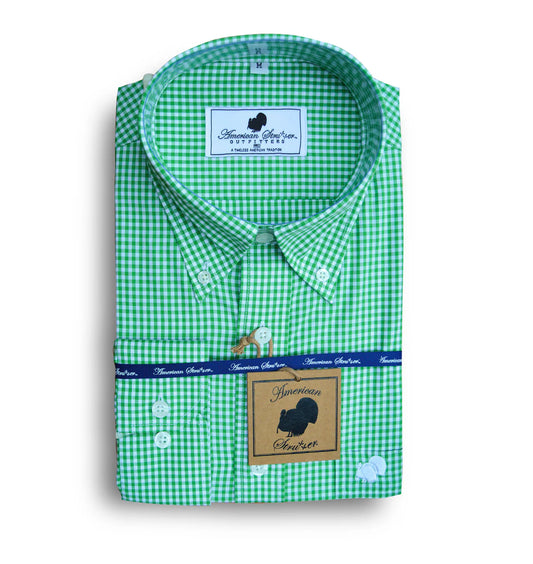 Youth Gingham Button Down Shirt-Green