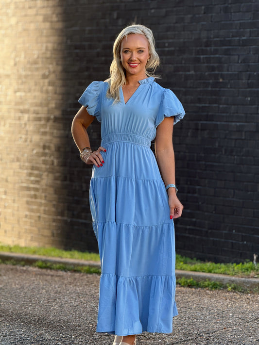 The Evelyn Midi Dress in Chambray