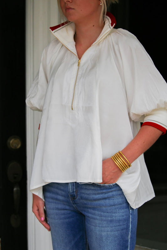Victory Zip Blouse- White