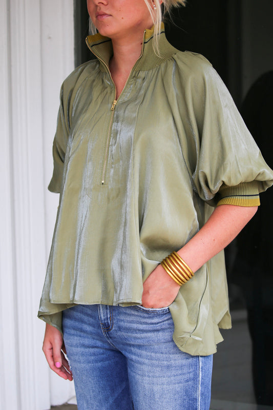 Victory Zip Blouse- Olive