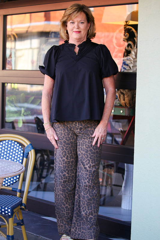 Cream Leopard Wide Leg Pants