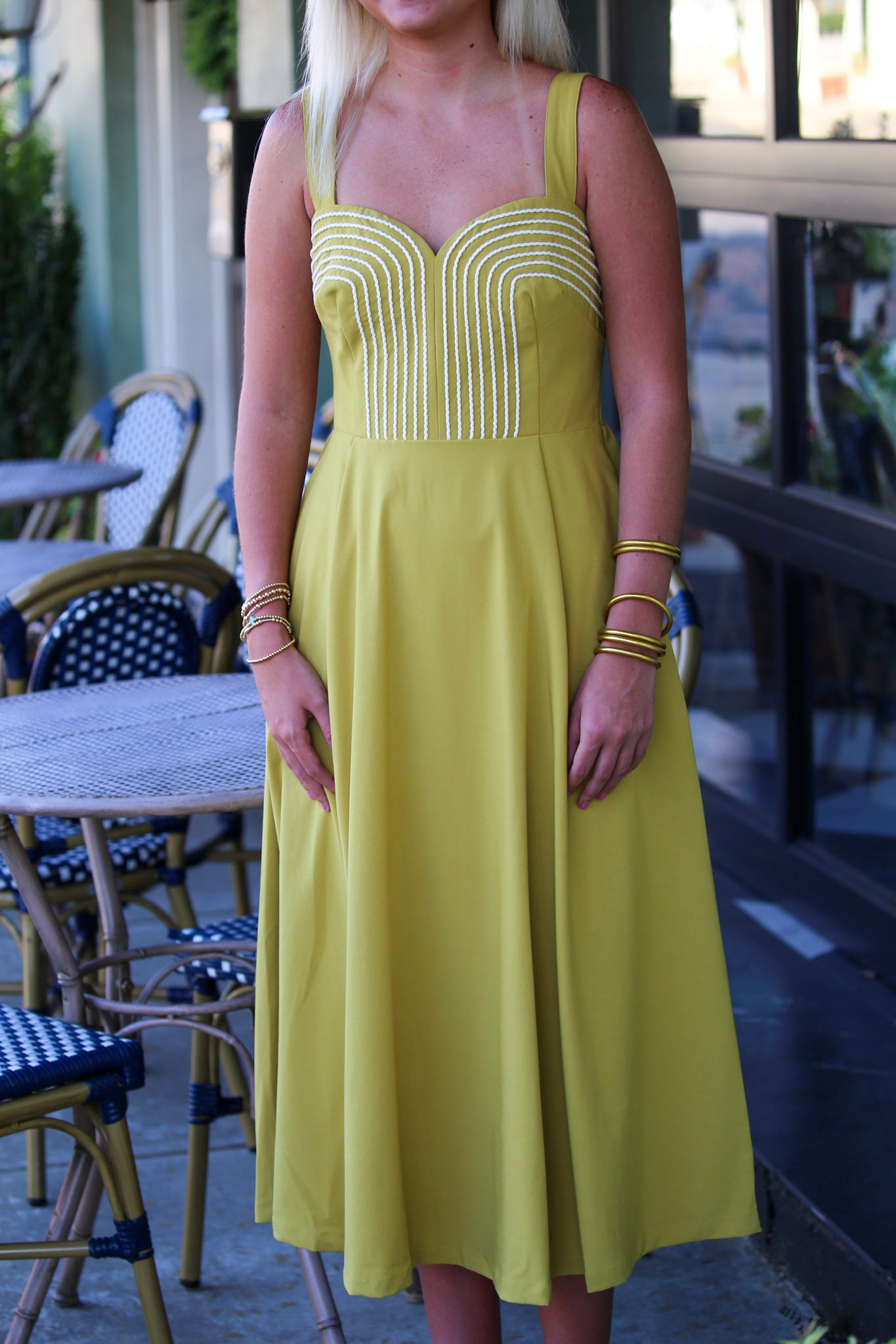 Chartreuse Pleated Midi Dress