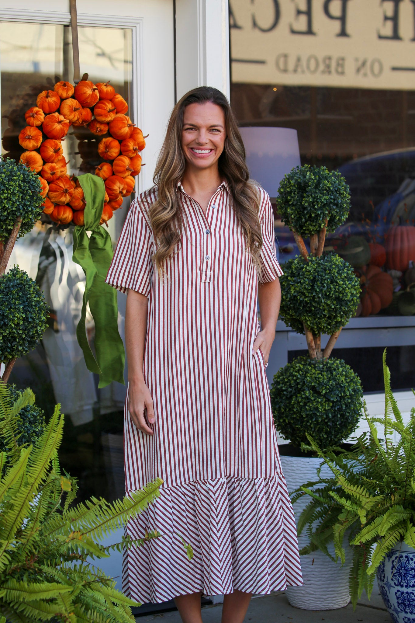 The Marlowe Stripe Dress-Rust