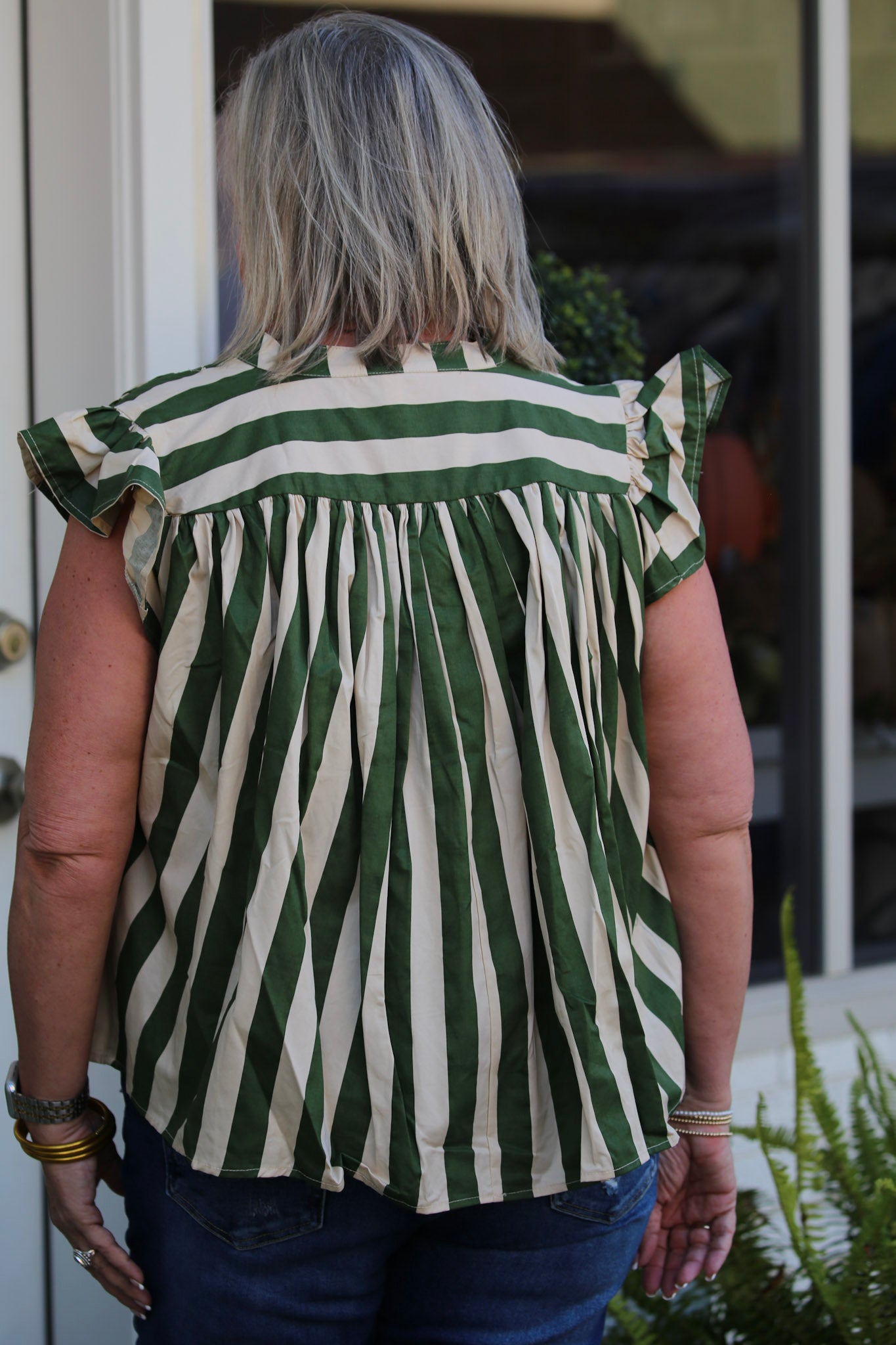 The Ivy Stripe Blouse-Green