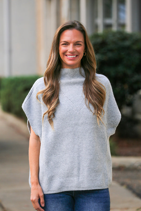 Mock Neck Oversized Sweater-Light Grey