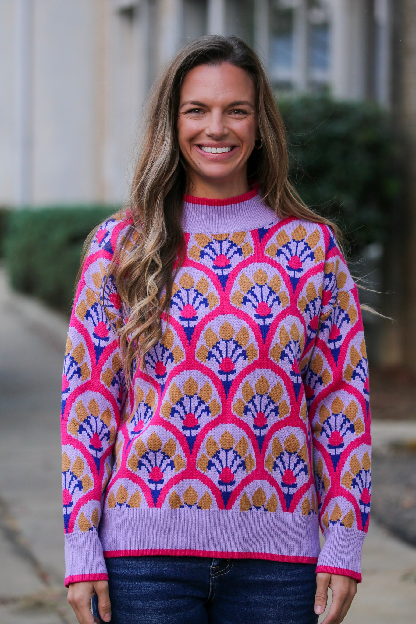 Boho Magenta Floral Sweater