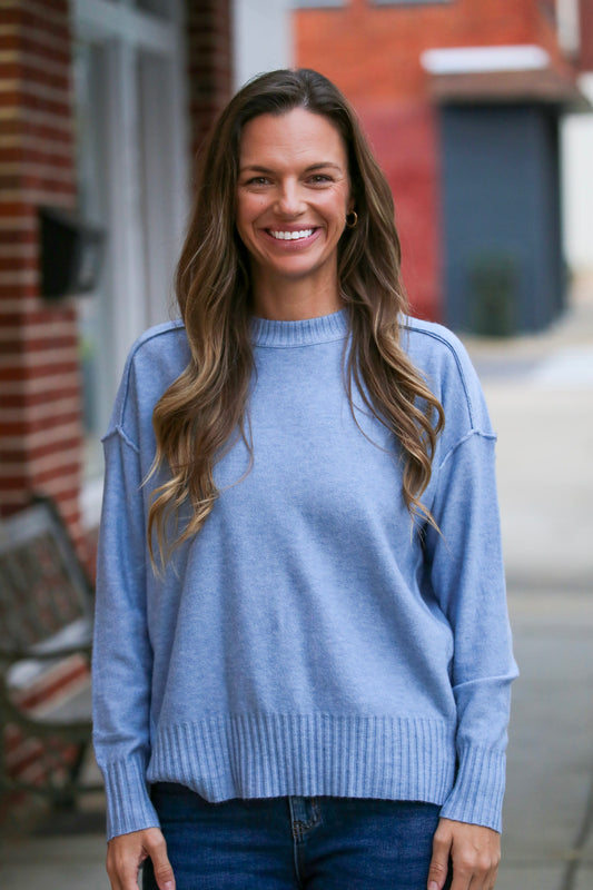The Lennox Pullover-Dusty Blue