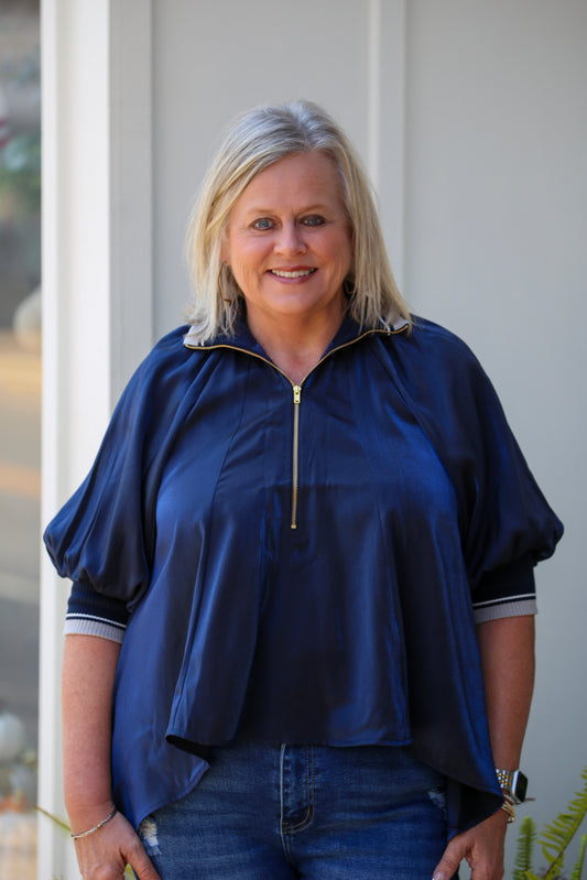 Victory Zip Blouse-Navy