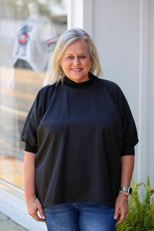 Relaxed Mock Neck Top-Black
