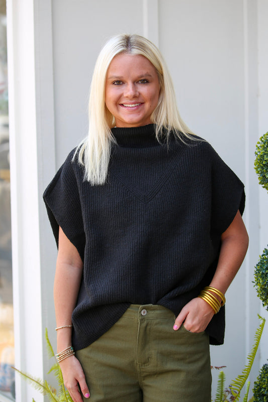 Mock Neck Oversized Sweater-Black