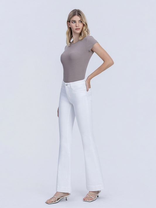 Tummy Control Mid Rise White Flare Jeans