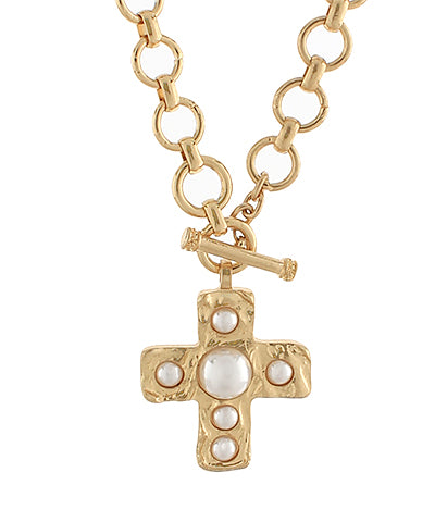 Cross & Pearl Pendant Necklace