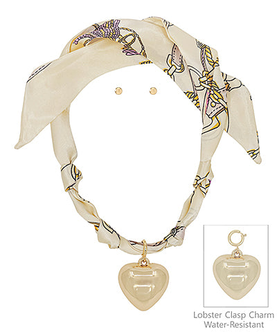 Heart Charm Scarf Necklace-Ivory