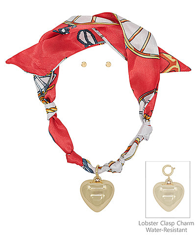 Heart Charm Scarf Necklace-Red