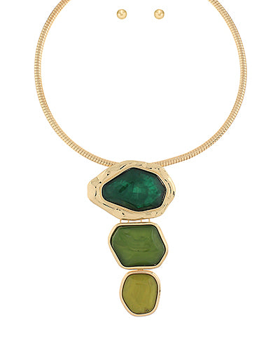 3 Geometric Charm Omega Necklace Set-Green