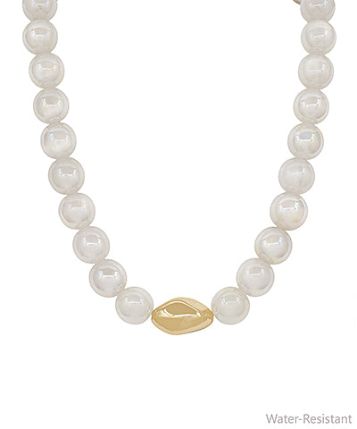 15mm Candy Bead & Geo Metal Necklace-White
