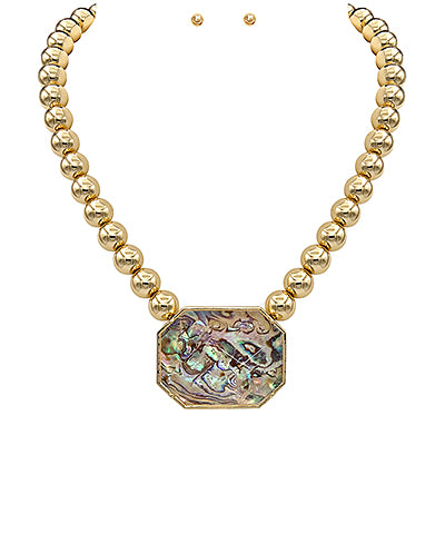 Faceted Octagon Ball Necklace Set-Abalone