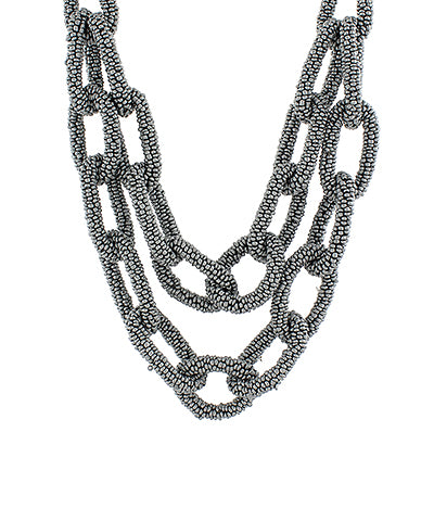 Layered Bead Chain Necklace-Grey