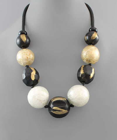 Wood & Resin Ball Necklace-Gold