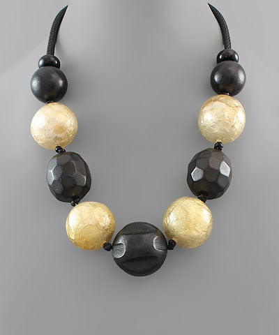 Wood & Resin Ball Necklace-Black