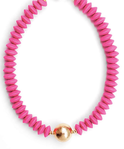 Wooden Bead Necklace-Fuchsia