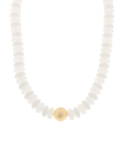 Metal Ball & Beads Necklace-White