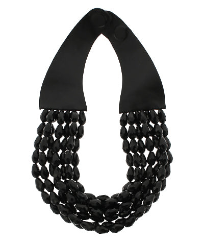 Glass Beaded Necklace-Black