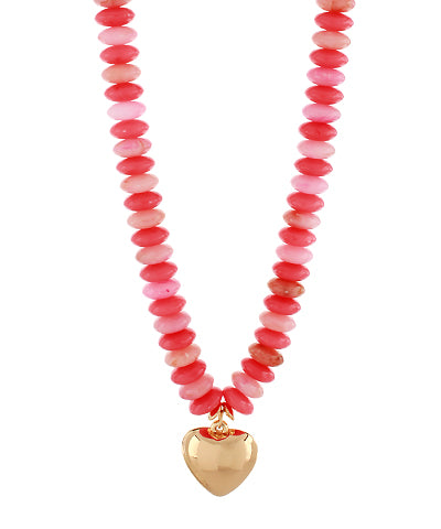 Rondelle Beads Puffy Heart Necklace-Coral
