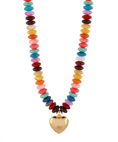 Rondelle Beads Puffy Heart Necklace-Multi