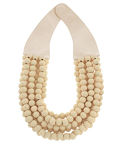 Layered Wood Bead Necklace-Ivory