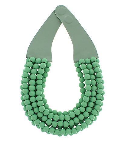 Layered Wood Bead Necklace-Green