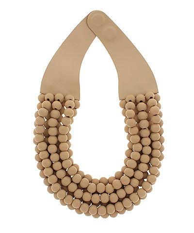 Layered Wood Bead Necklace-Taupe