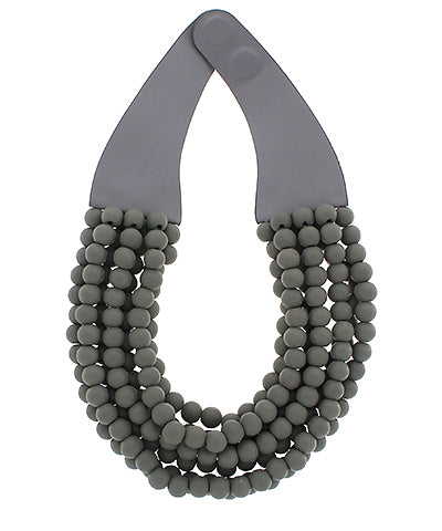 Layered Wood Bead Necklace-Grey