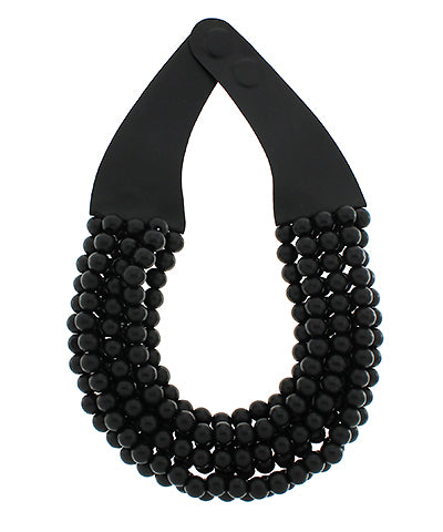 Layered Wood Bead Necklace-Black