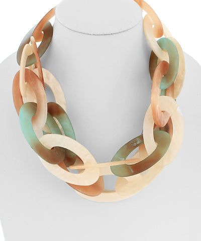 Two Layered Oval Link Necklace-Multicolor