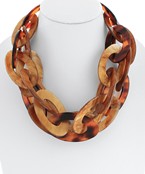 Two Layered Oval Link Necklace-Brown