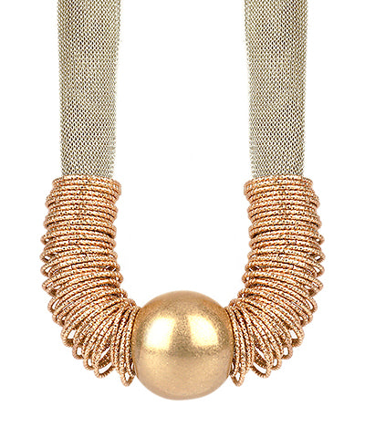 Metal Ball & Rings Mesh Necklace-Gold