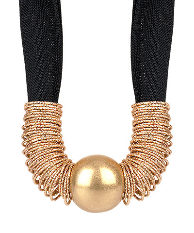 Metal Ball & Rings Mesh Necklace-Black