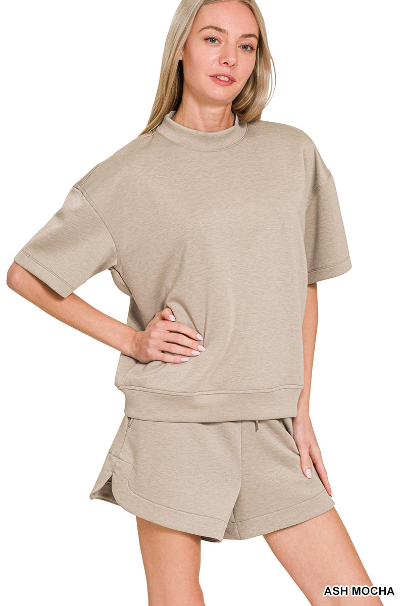 Scuba High Neck Top & Shorts Set in Ash Mocha