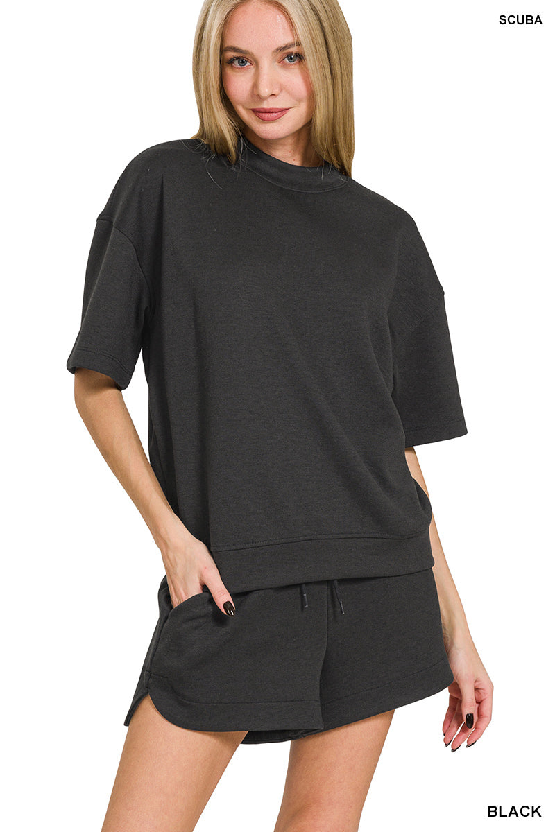 Scuba High Neck Top & Shorts Set in Black