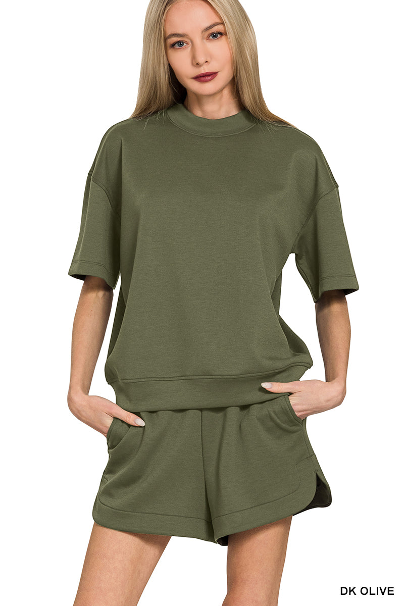 Scuba High Neck Top & Shorts Set in Dark Olive