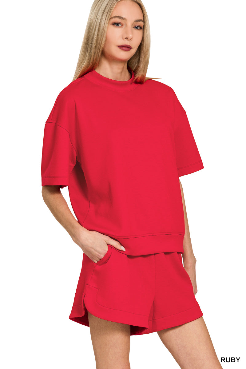 Scuba High Neck Top & Shorts Set in Ruby