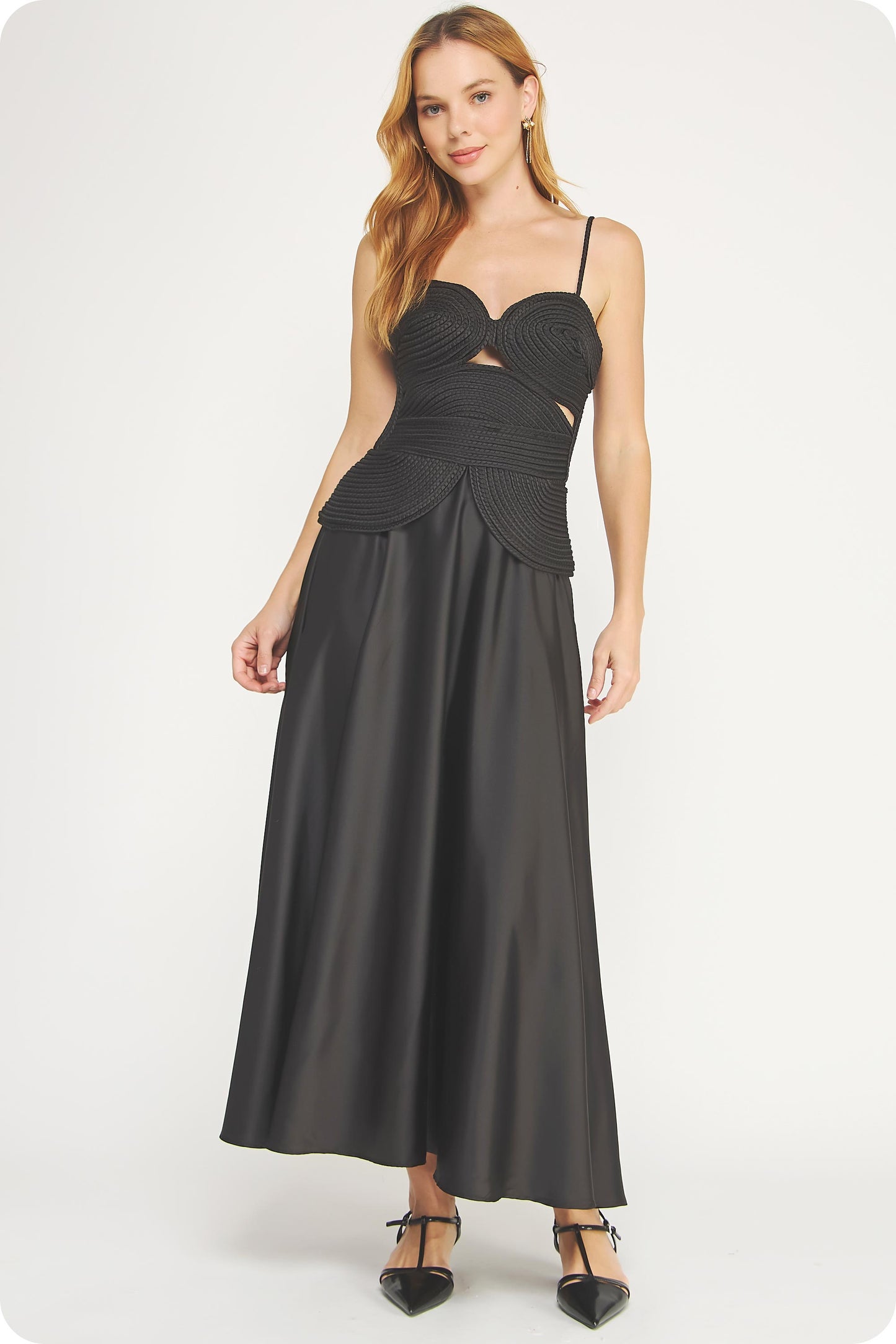 Braided Detail Midi Dress in Black