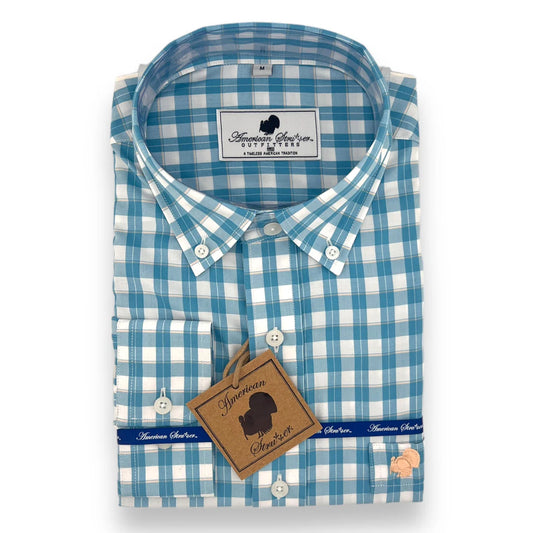Youth Gingham Button Down Shirt-Skyline Blue