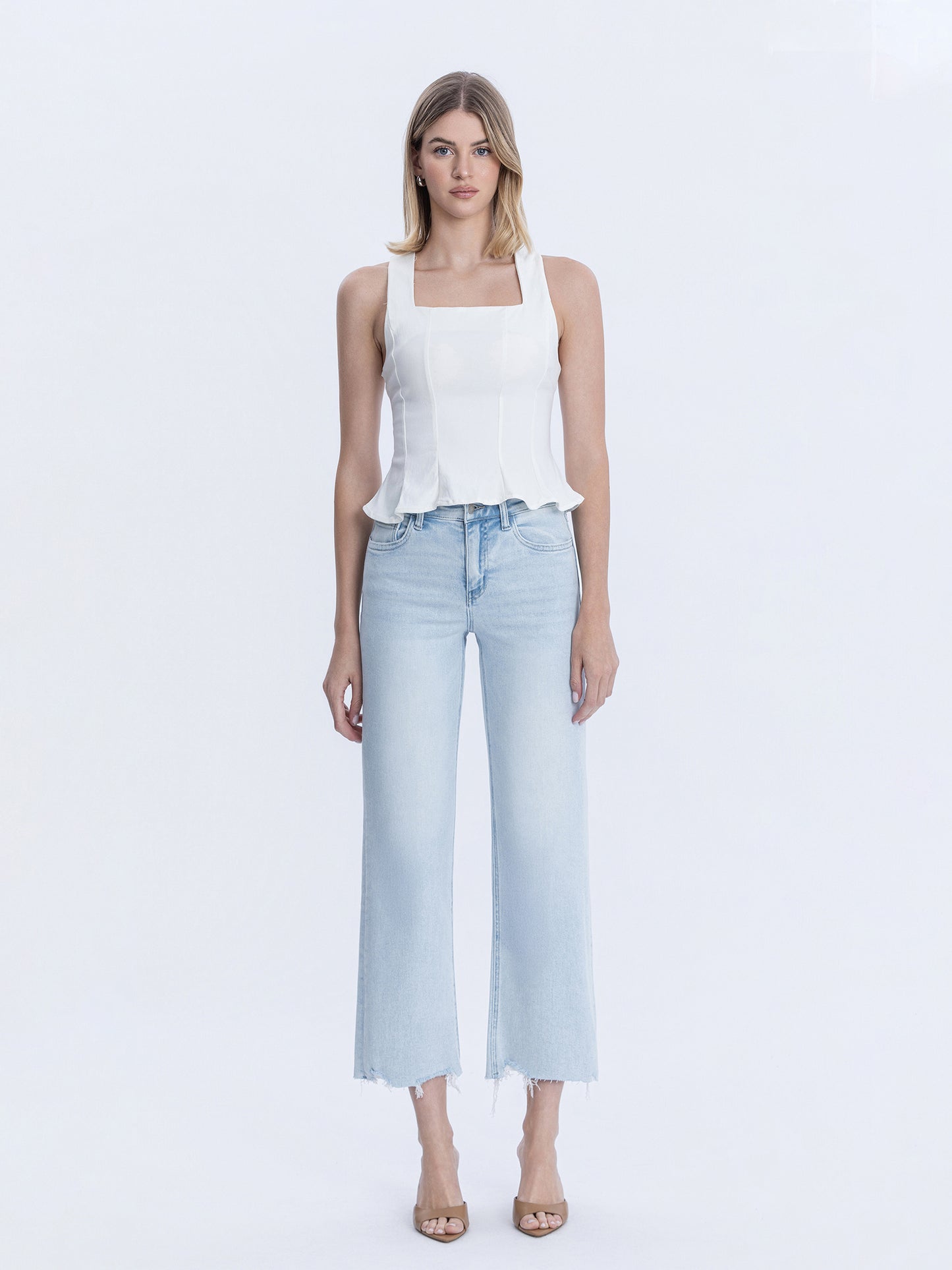 High Rise Light Wash Slim Wide Jeans